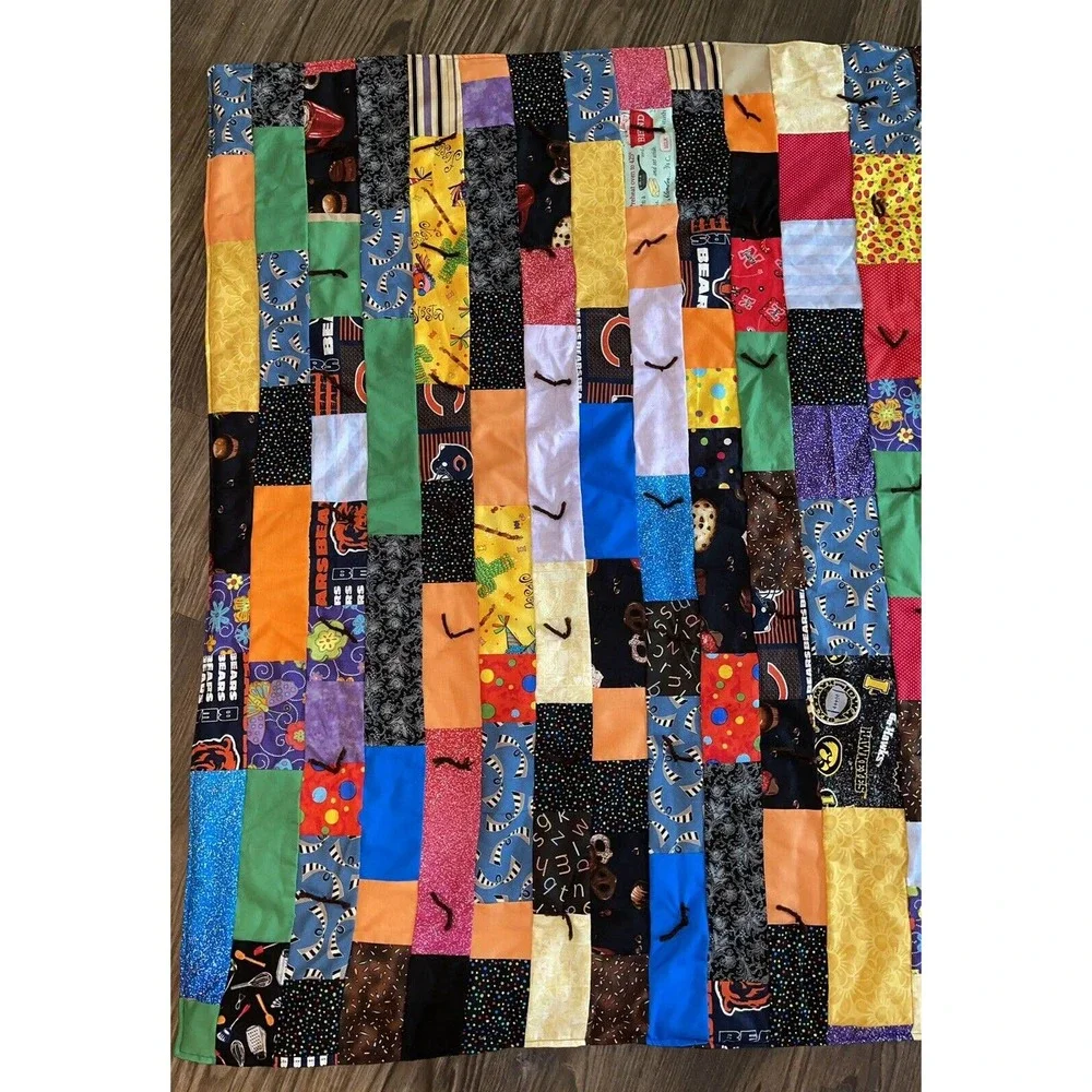 Handmade‎ Hand Quilted Throw / Beach/ Picnic/ Toddler / Crib Quilt 41.5”x 75” #2